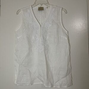 Elie Tahari Embroidered Linen white sleeveless resort tank top size medium